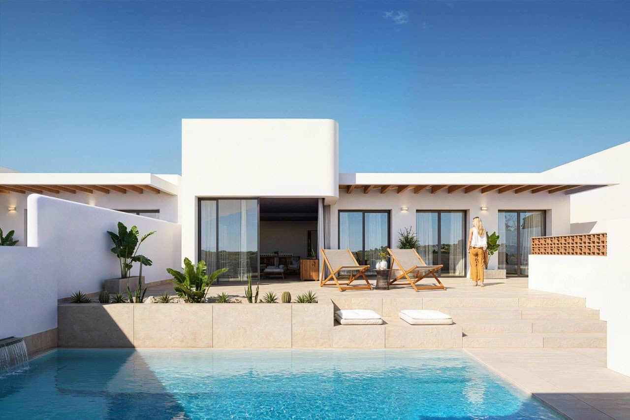 Reihenhäuser mit 3 Schlafzimmern, 2 Bädern, Dachterrasse, Vorinstallation Klimaanlage, Privatpool und Kfz-Stellplatz