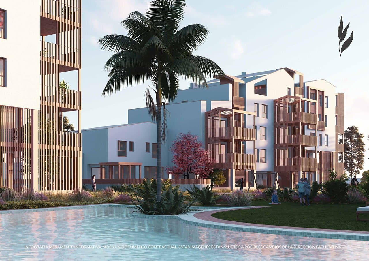 Nachhaltige Reihenhäuser mit 3 Schlafzimmern, 3 Bädern, Klimaanlage, Kfz-Stellplatz, Gemeinschaftspool und Beachclub nur 400 m vom Strand