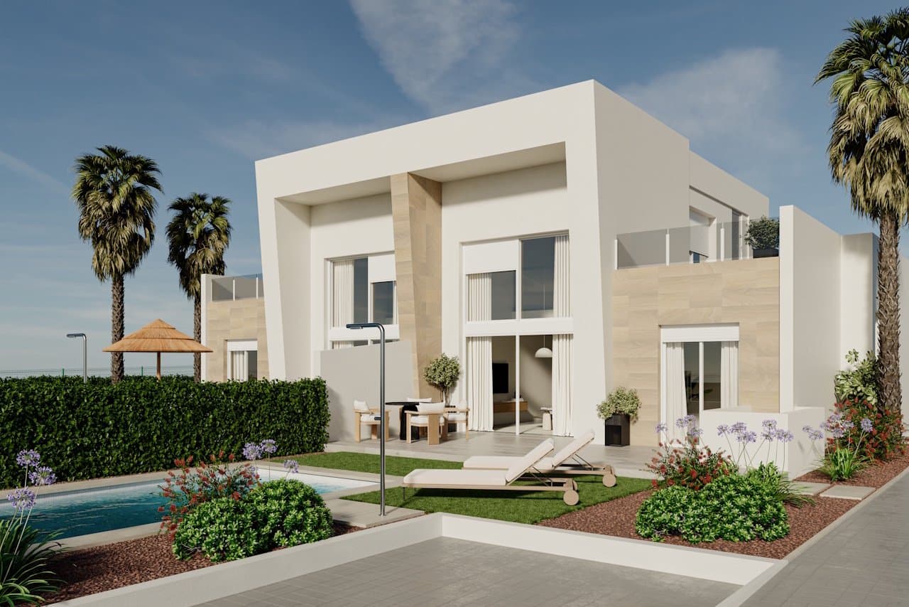 Doppelhaushälften mit 3 Schlafzimmern, 2 Bädern, Klimaanlage, Privatpool und Keller im wunderschönen La Finca Golf Komplex