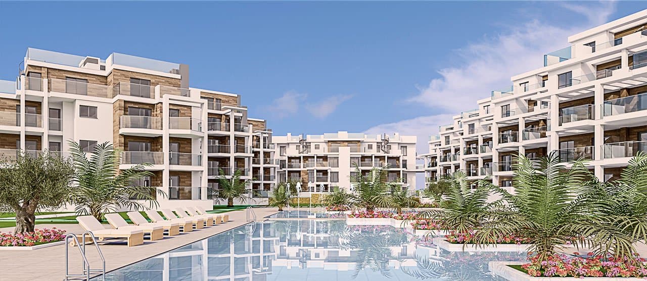 Appartements mit 2 Schlafzimmern, 2 Bädern und Meerblick in abgeschlossener Anlage mit Gemeinschaftspool direkt am Strand